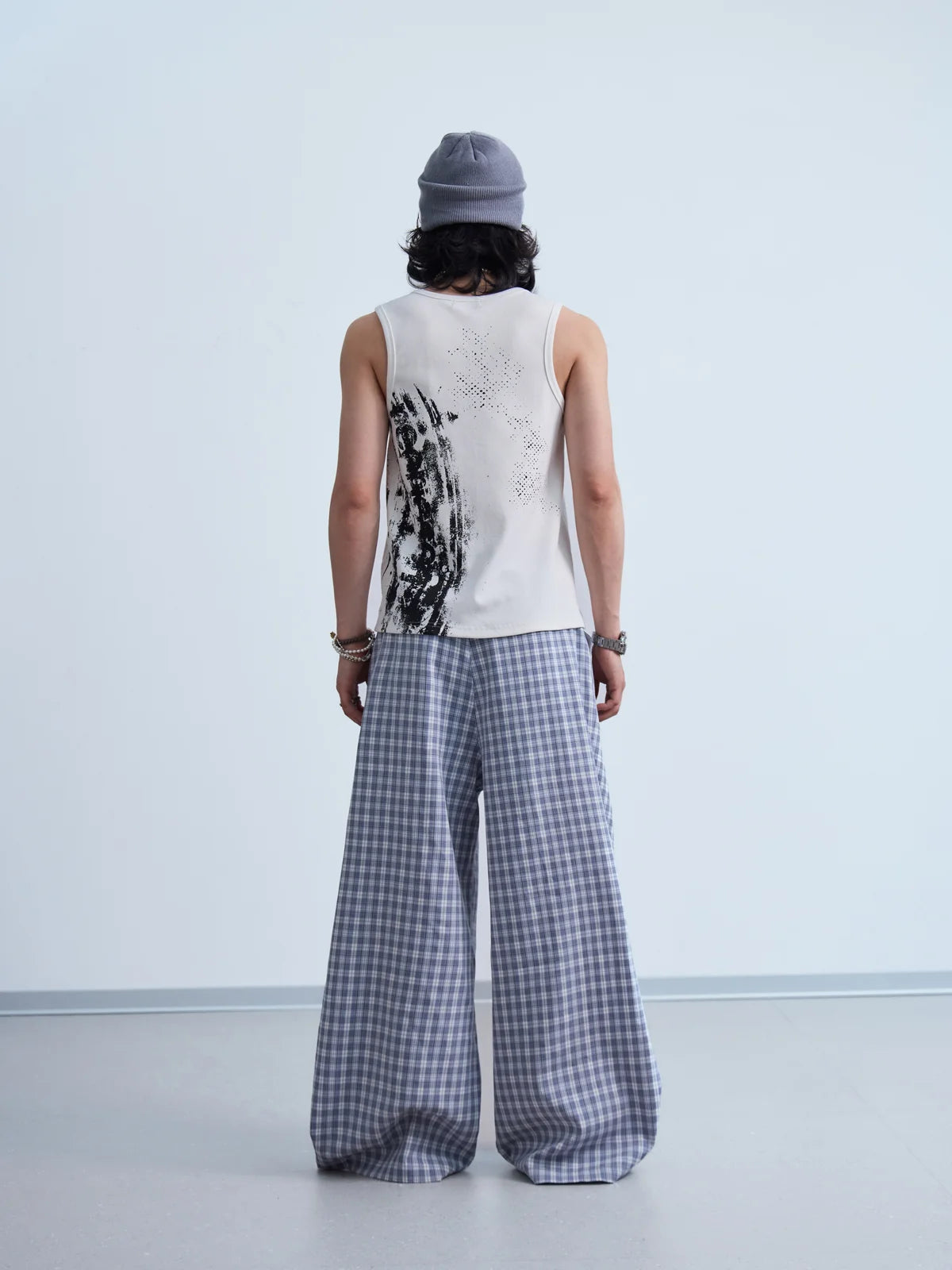 Peoplesense Curved Plaid Relaxed Trousers