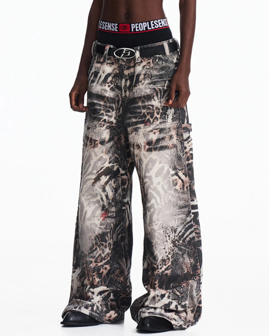 Peoplesense Washed Animal Print Straight-Leg Pants