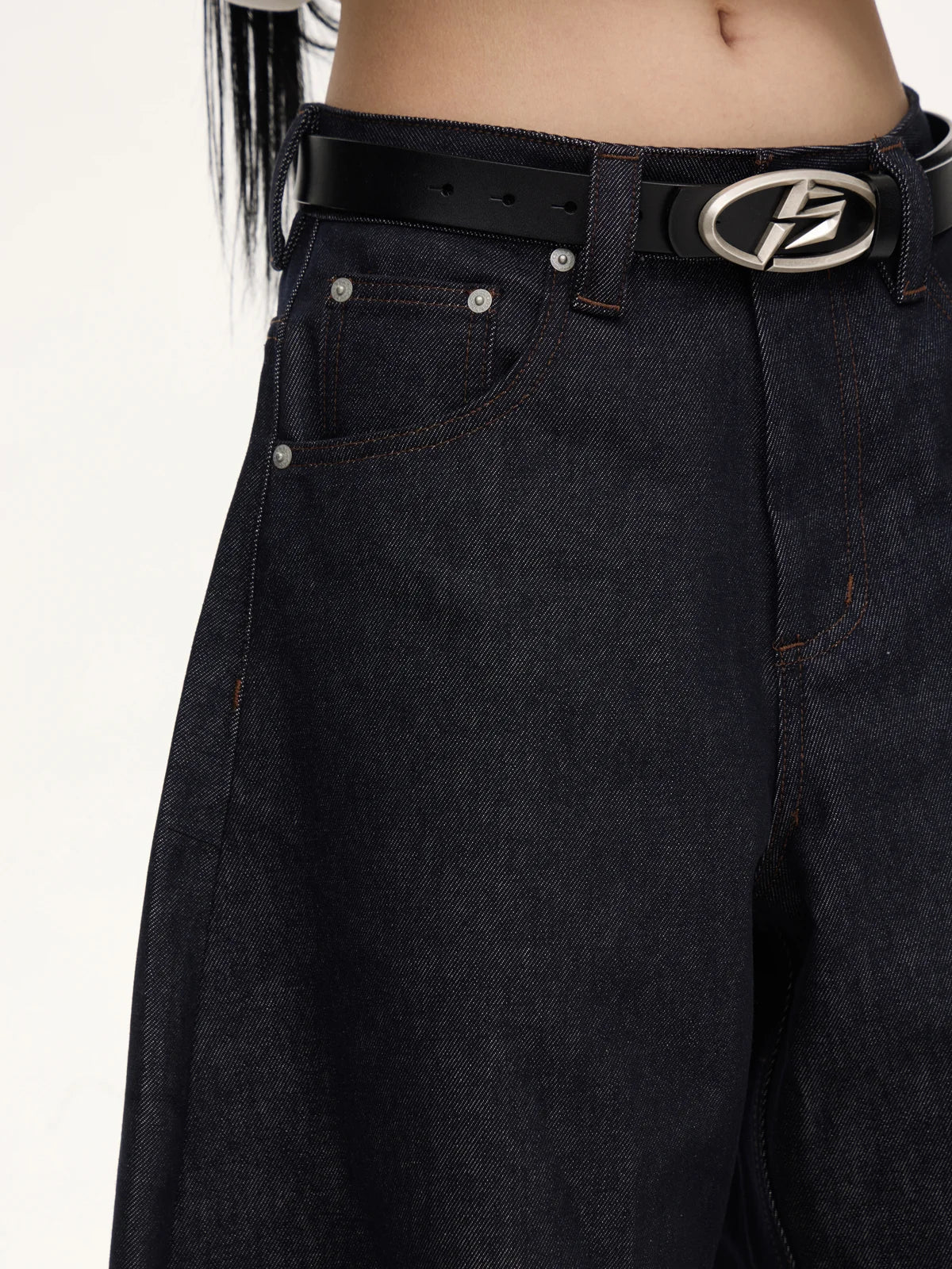 Peoplesense Dark Blue Raw Denim Jeans with Wide-leg