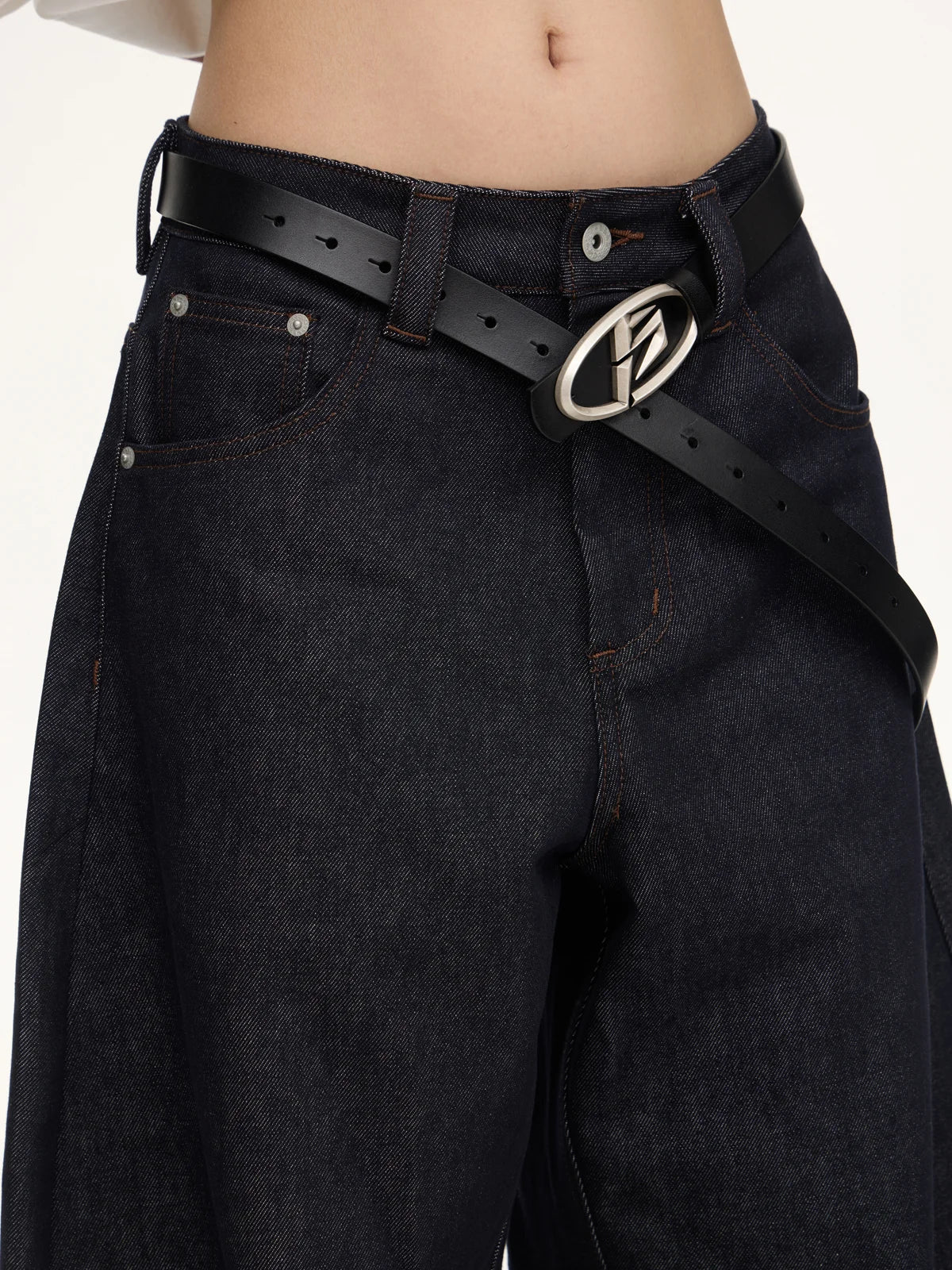 Peoplesense Dark Blue Raw Denim Jeans with Wide-leg