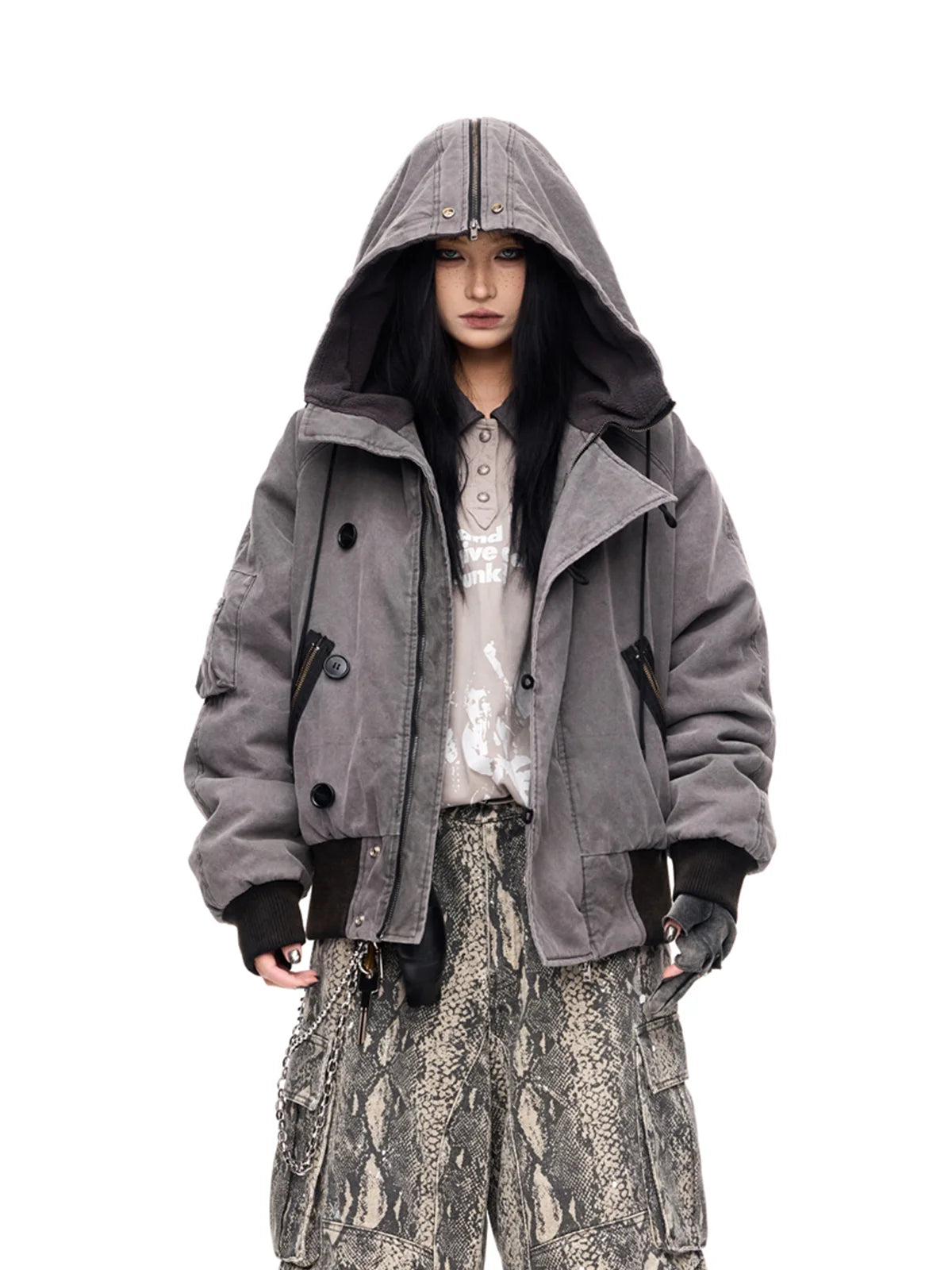 Peoplesense Hooded Bomber Jacket Grey