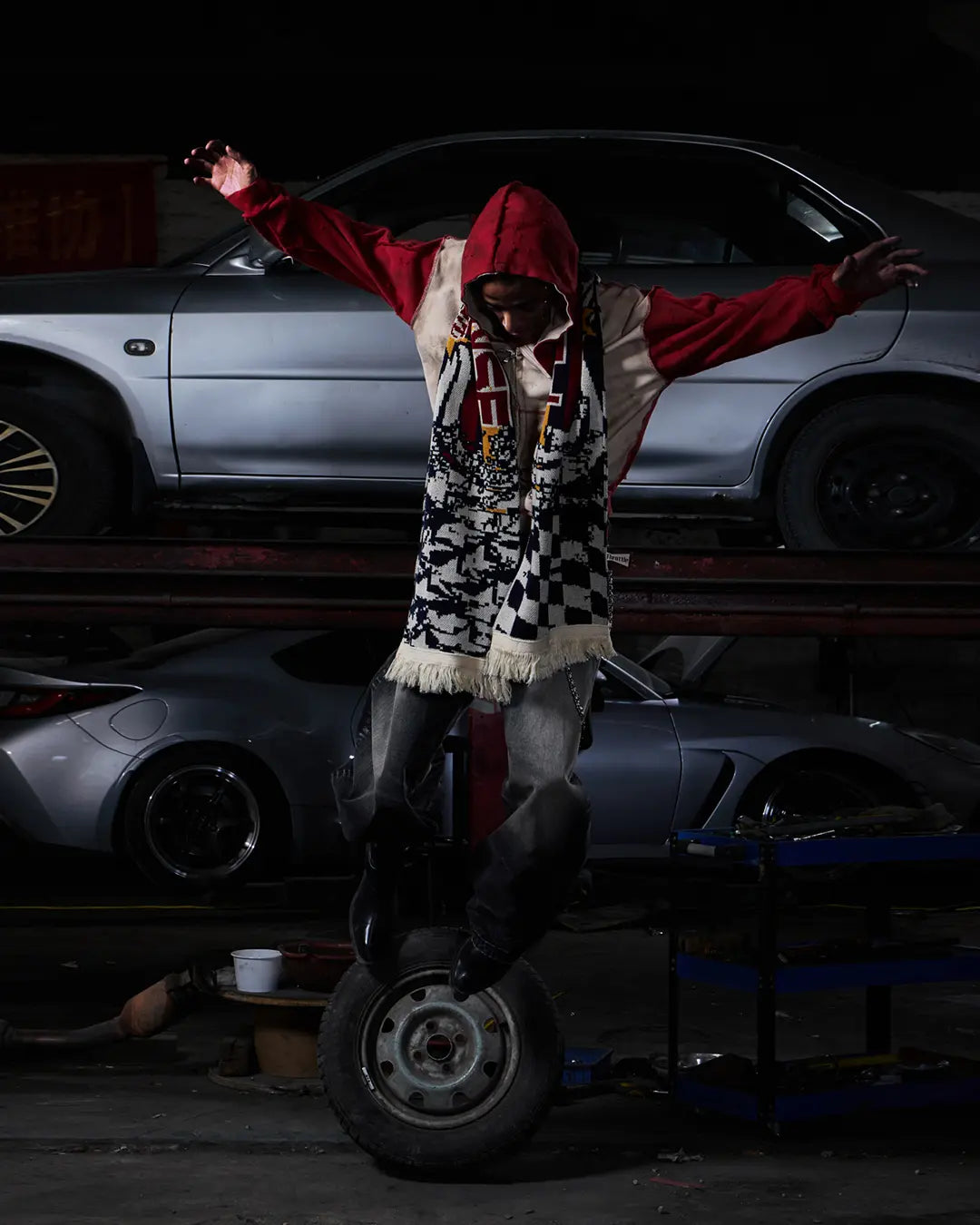 Peoplesense Distressed Two-Tone Hoodie