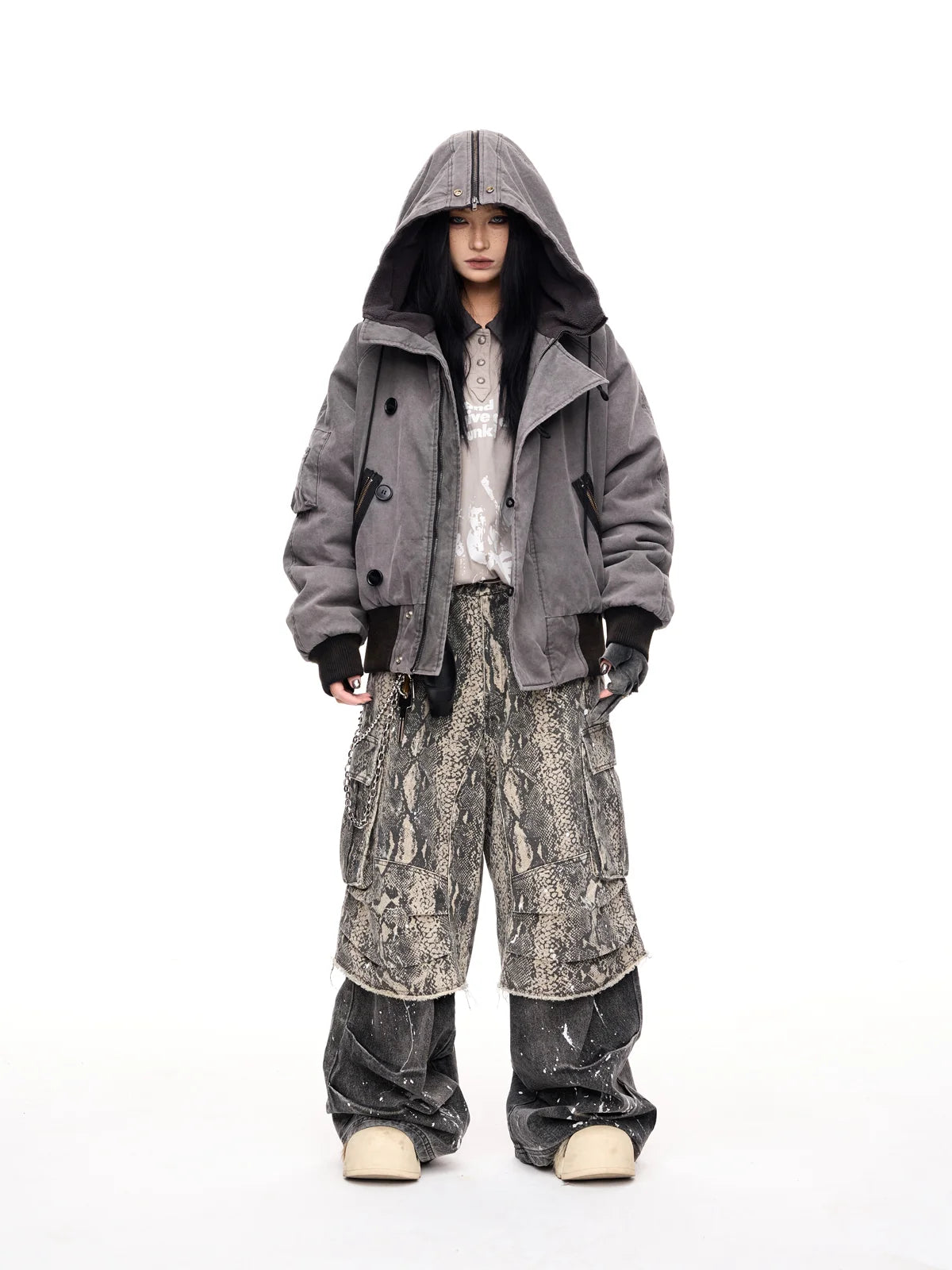 Peoplesense Hooded Bomber Jacket Grey