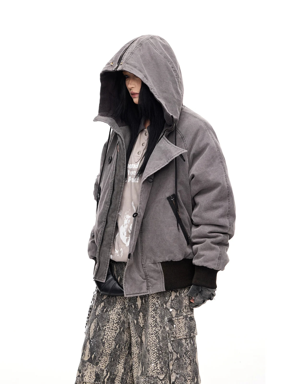 Peoplesense Hooded Bomber Jacket Grey