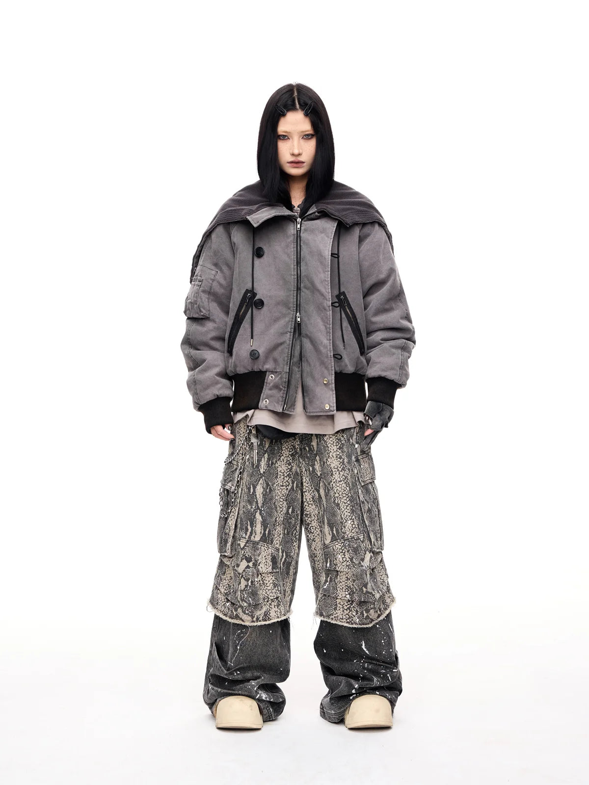 Peoplesense Hooded Bomber Jacket Grey
