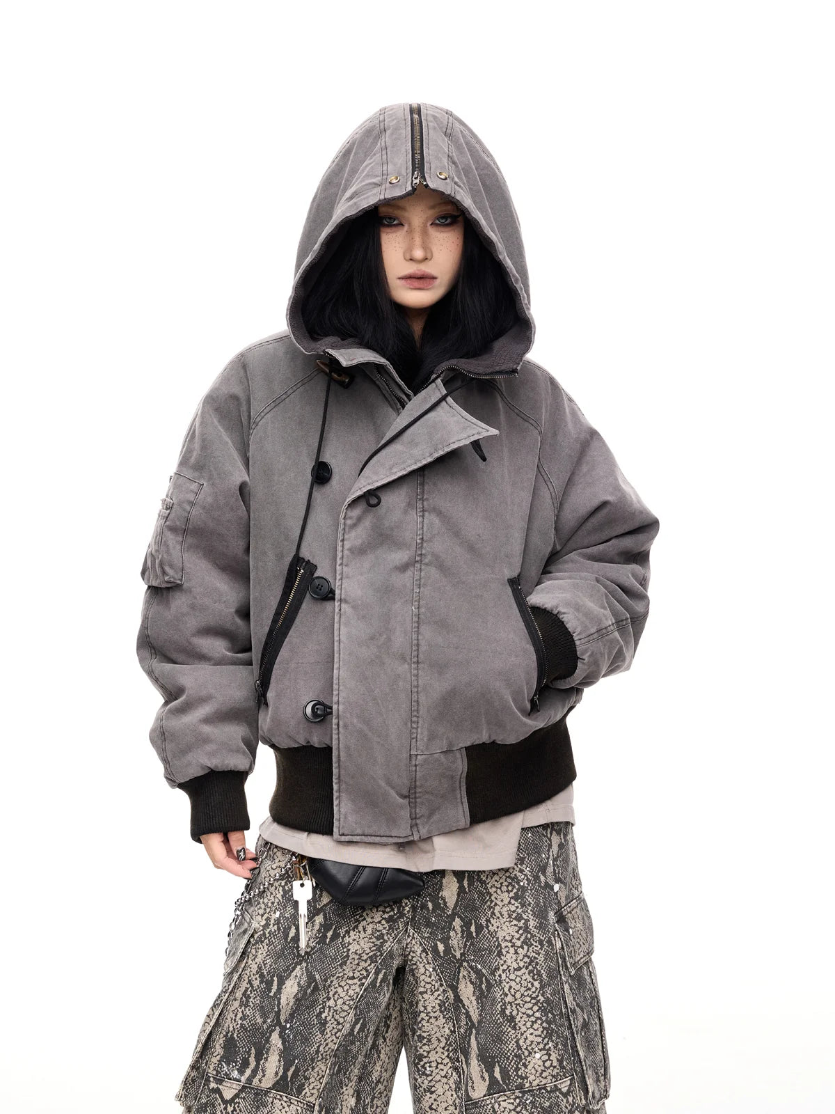 Peoplesense Hooded Bomber Jacket Grey