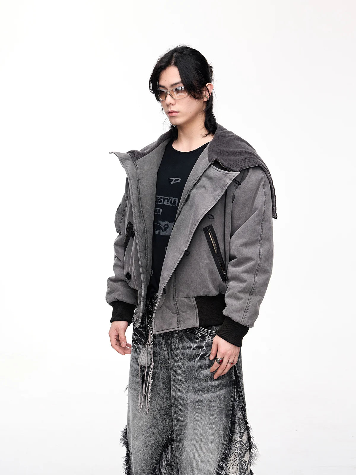 Peoplesense Hooded Bomber Jacket Grey