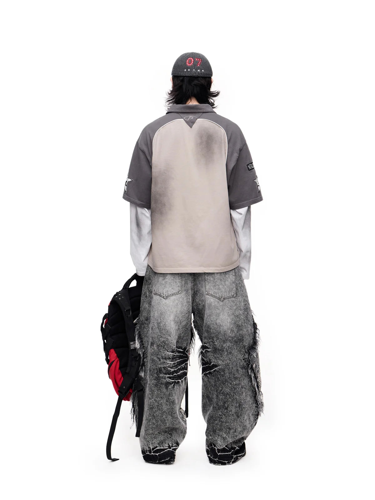 Raw-edge Snake Print Baggy Jeans