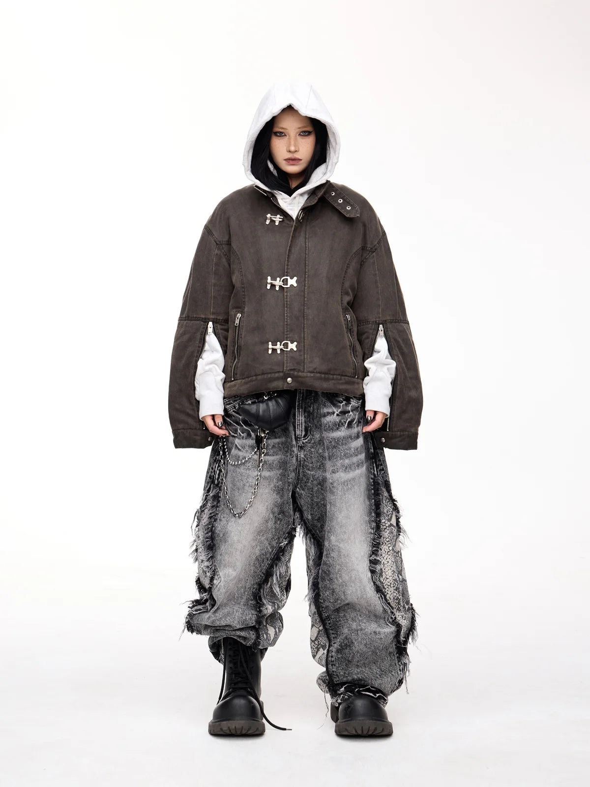 Peoplesense Cropped Hem Button Cotton Jacket