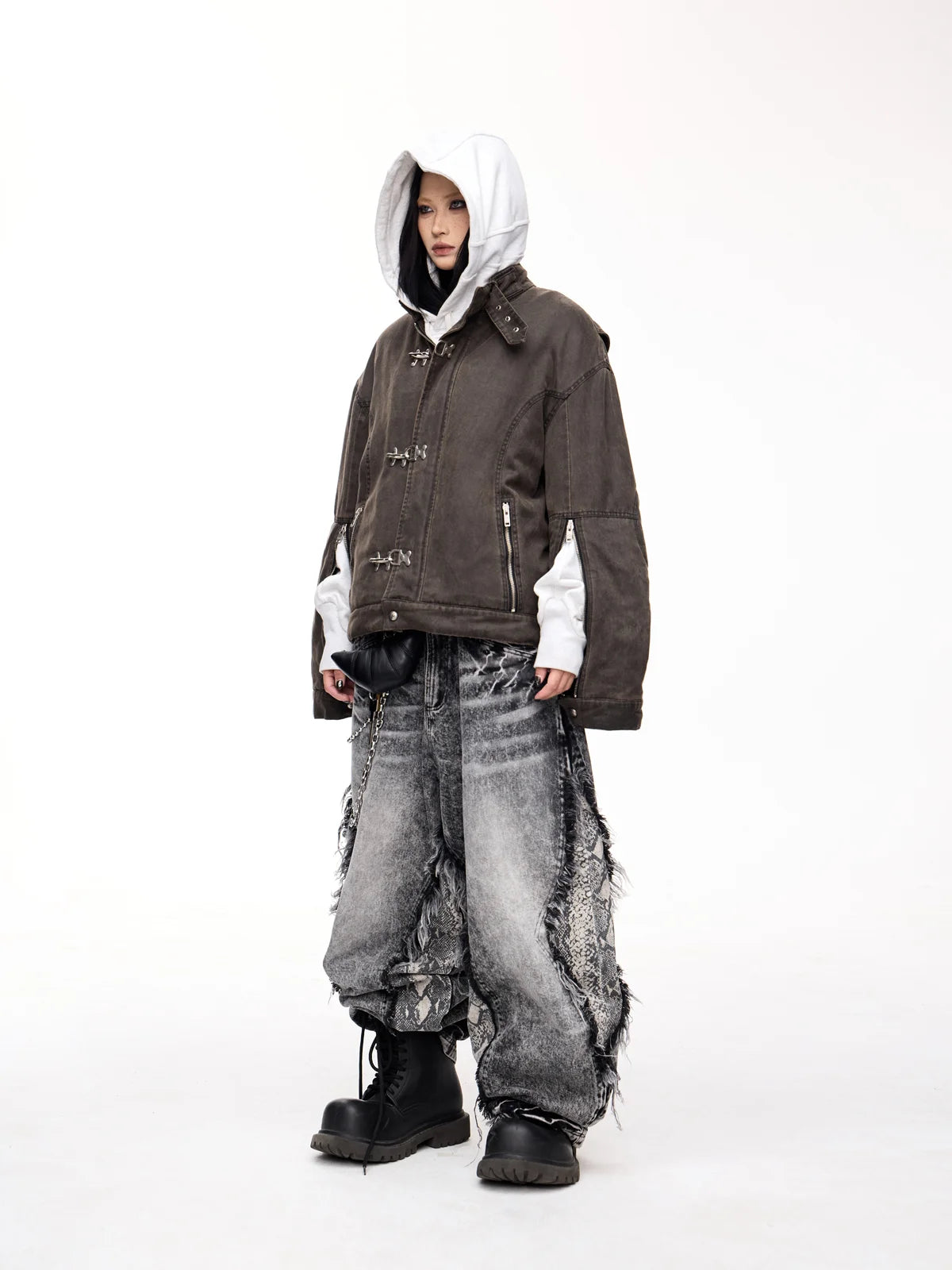 Peoplesense Cropped Hem Button Cotton Jacket
