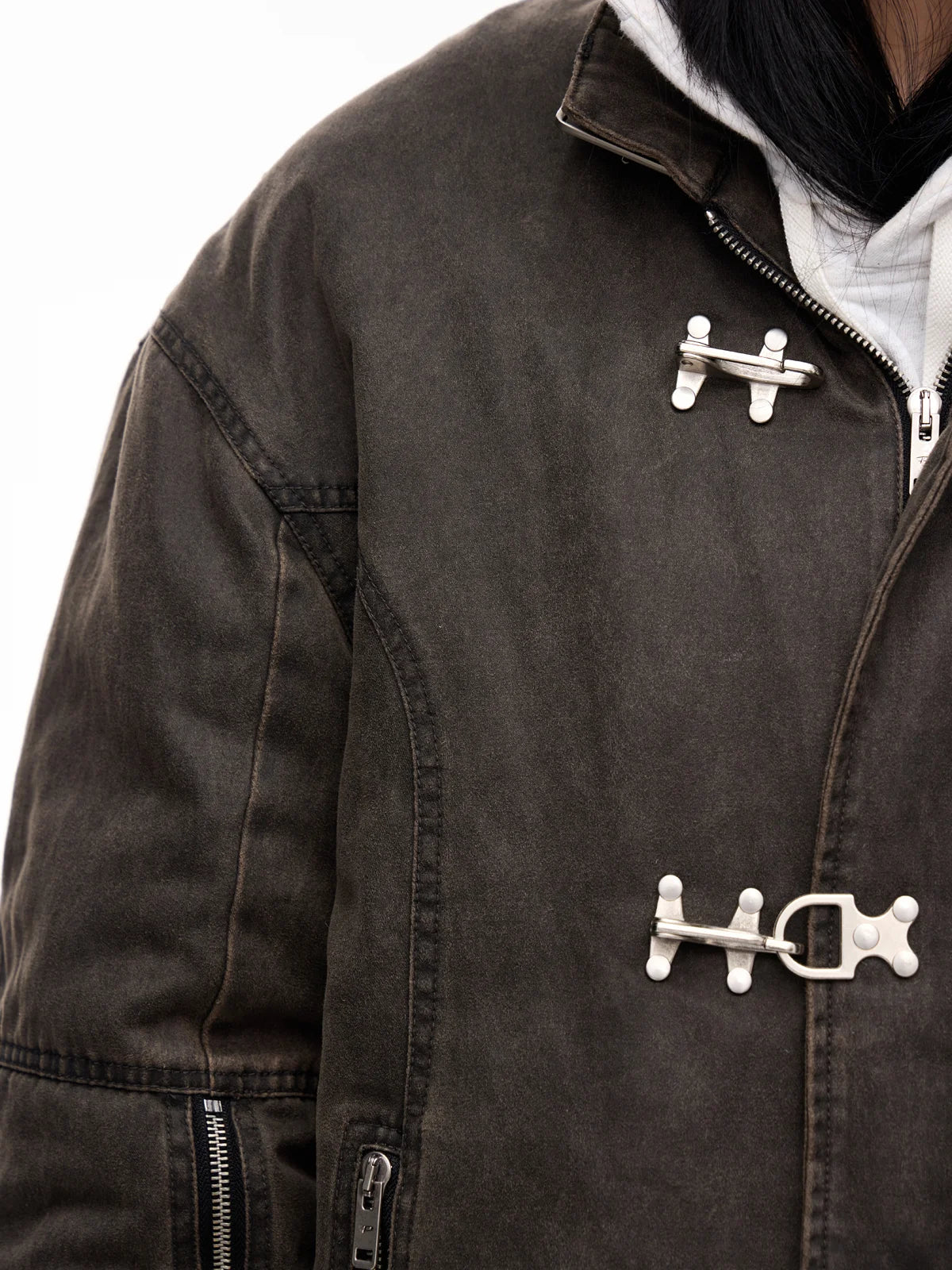 Peoplesense Cropped Hem Button Cotton Jacket
