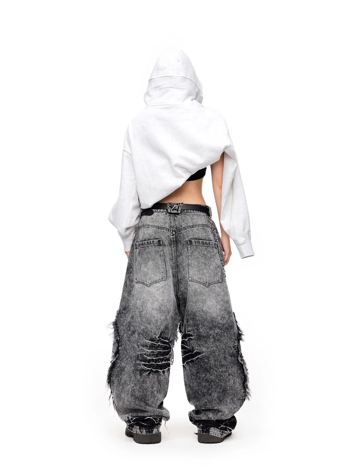 Raw-edge Snake Print Baggy Jeans