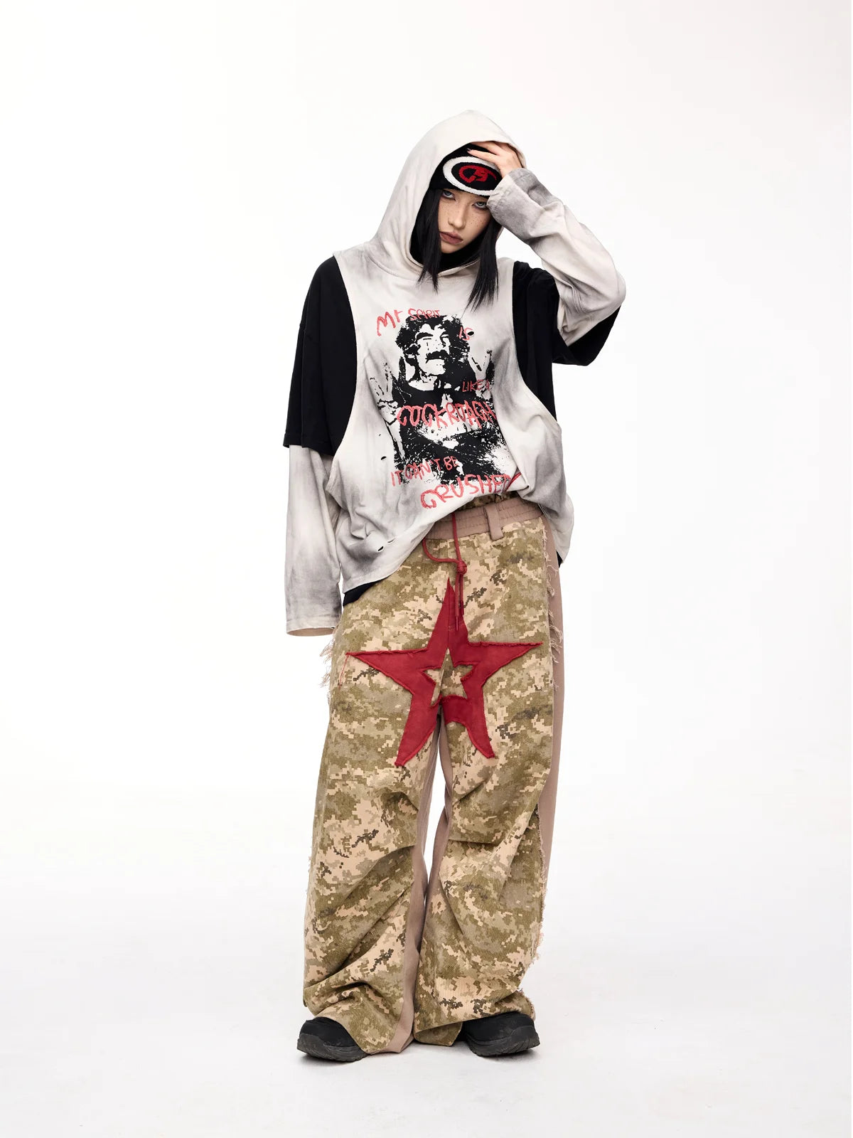 Peoplesense Camo Panel Double Waistband Cargo Pants