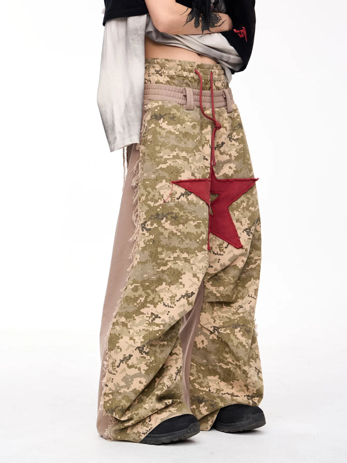 Peoplesense Camo Panel Double Waistband Cargo Pants