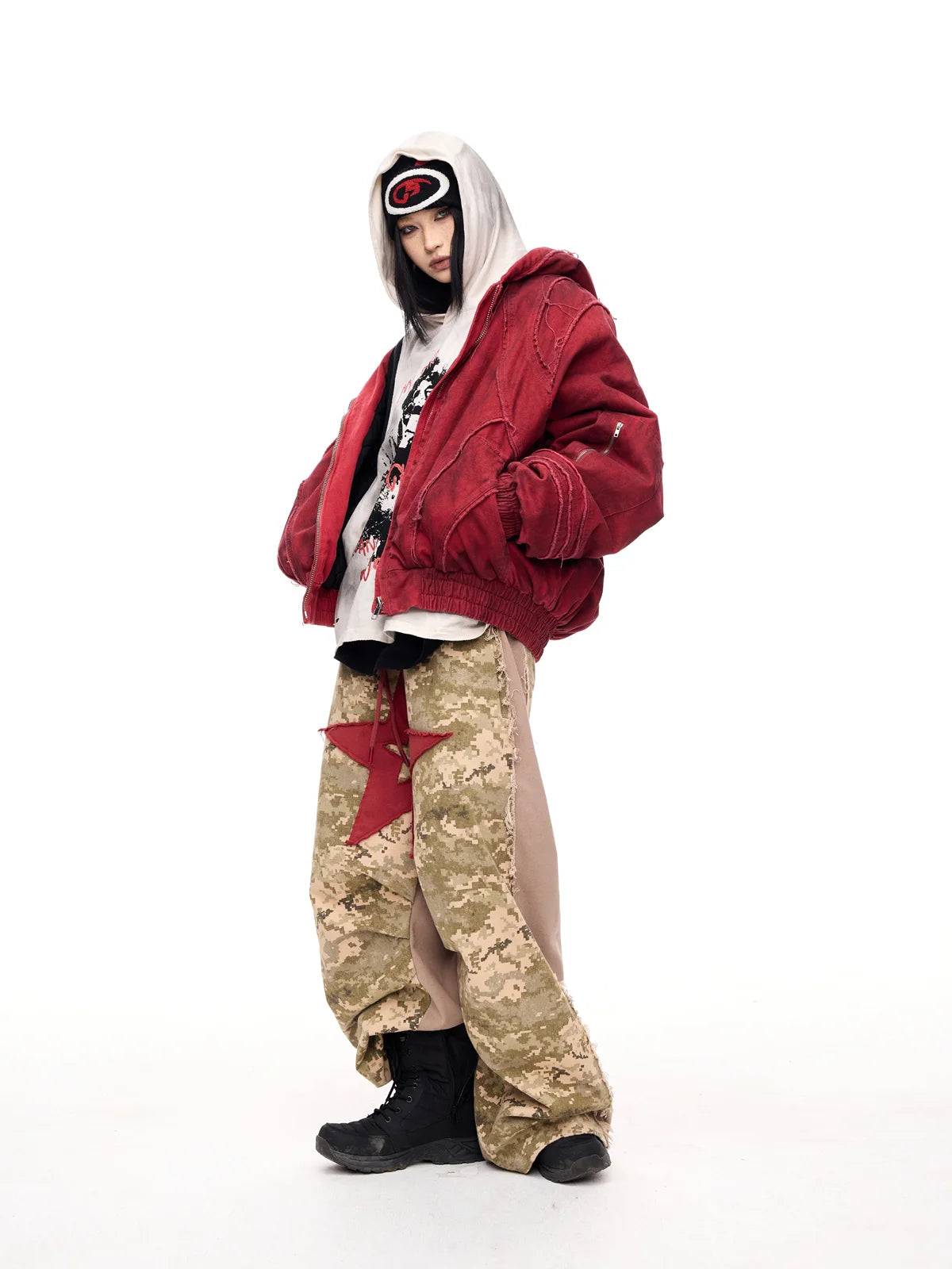 Peoplesense Camo Panel Double Waistband Cargo Pants