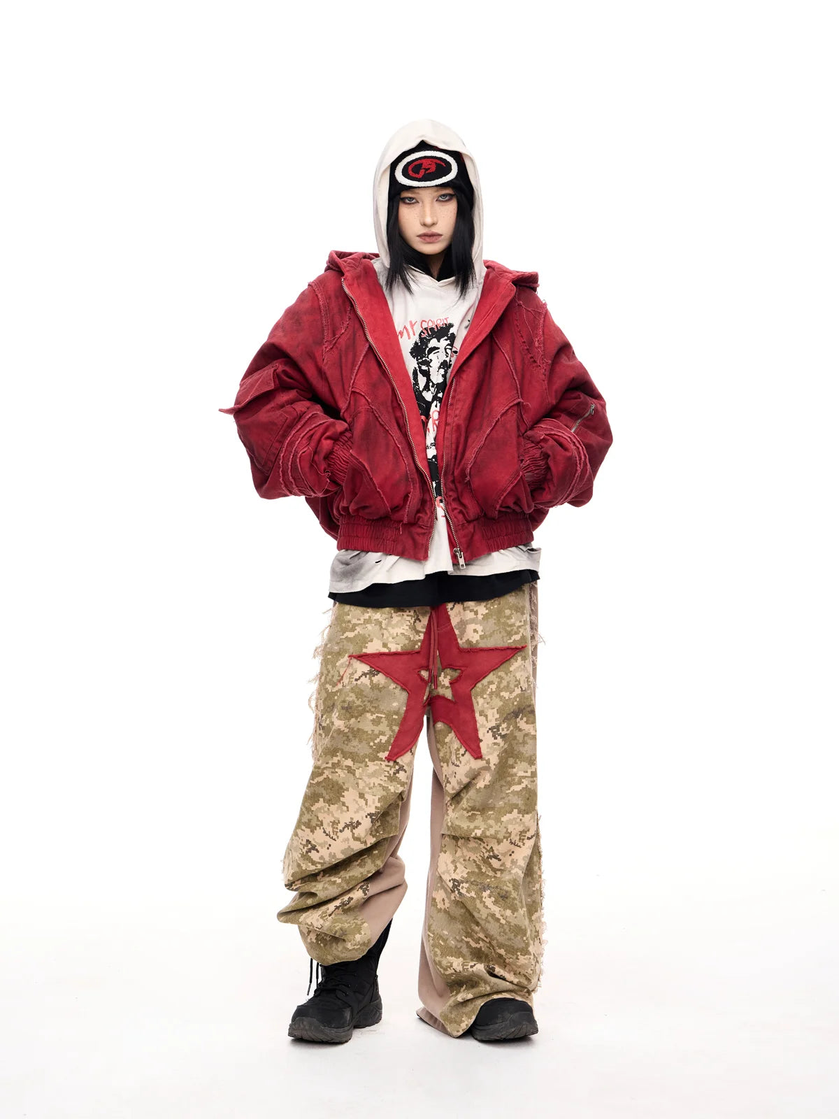 Peoplesense Camo Panel Double Waistband Cargo Pants