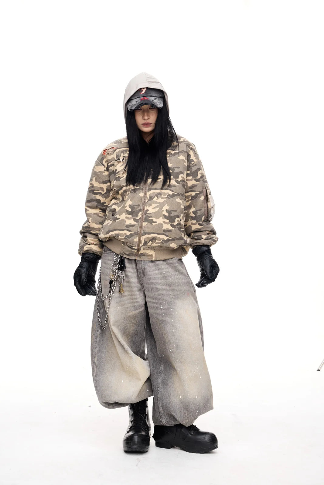 Peoplesense Camo Ripped Flight Jacket