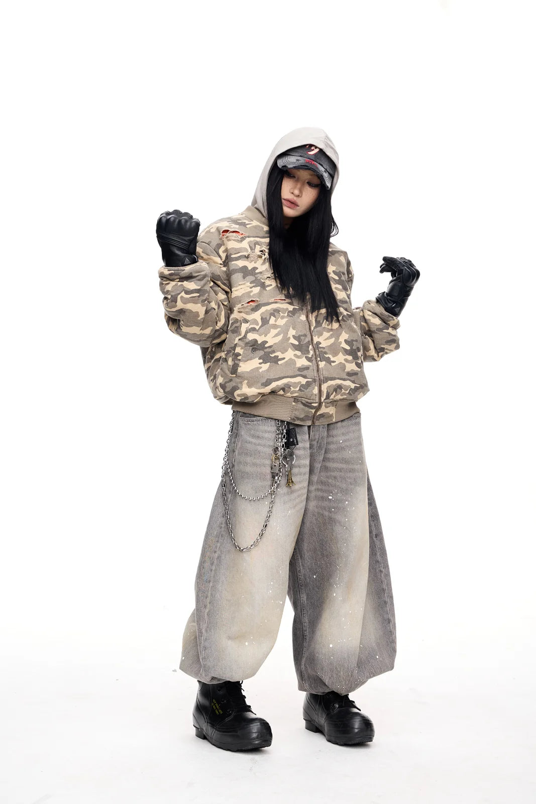 Peoplesense Camo Ripped Flight Jacket