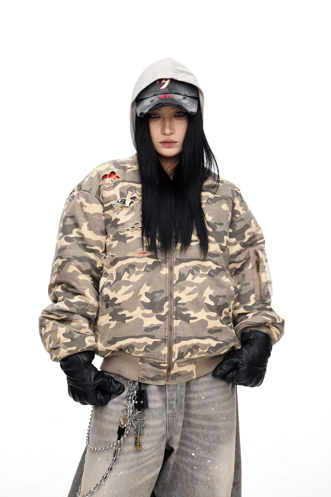 Peoplesense Camo Ripped Flight Jacket