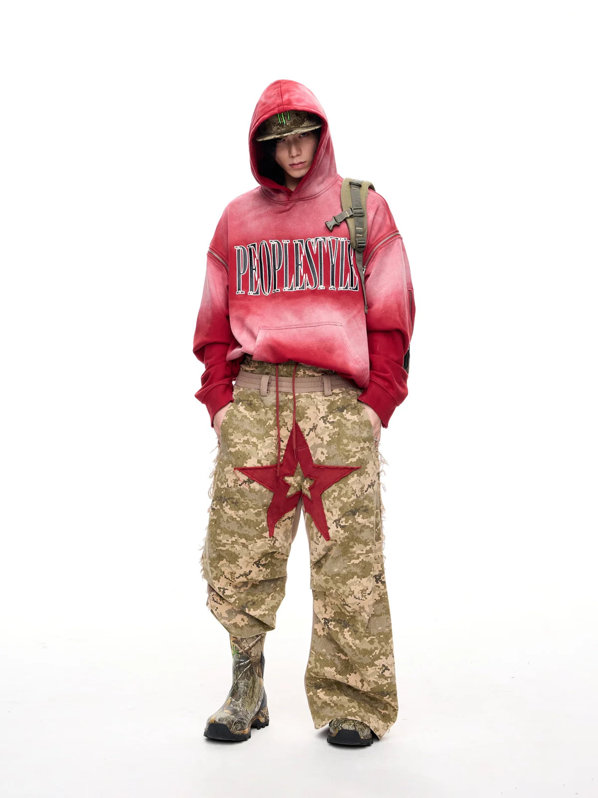Peoplesense Camo Panel Double Waistband Cargo Pants