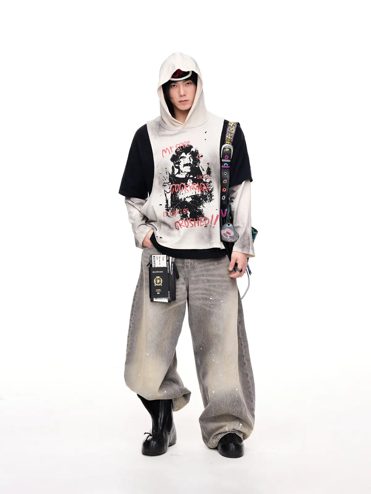 Peoplesense Dirty Dyed Fake Two Piece Hooded Shirt