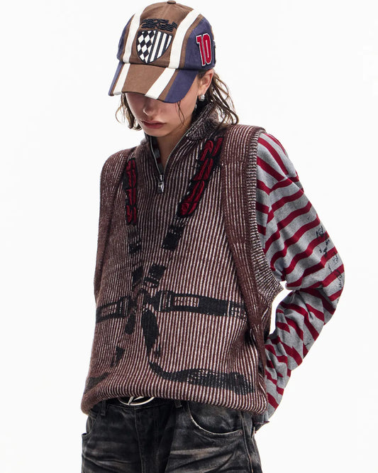 Peoplesense Vintage Washed Racing Knit Vest