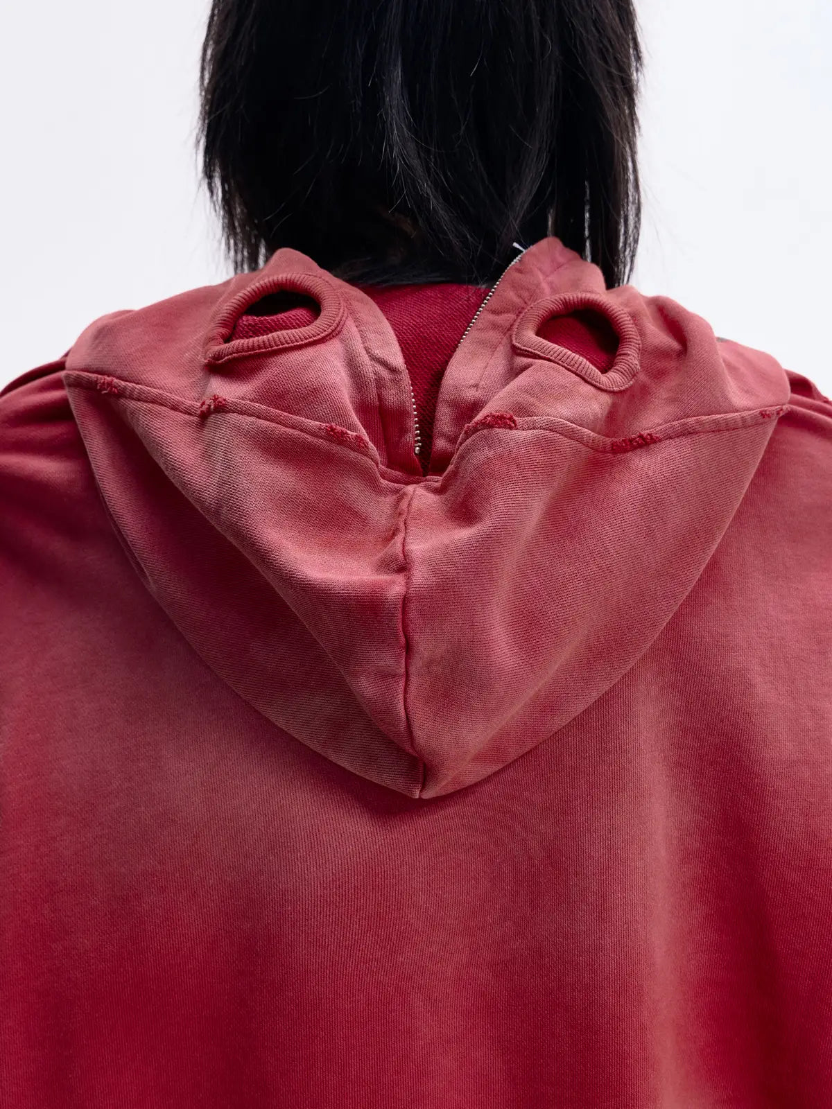 Peoplesense Ripped Full Zip Face Mask Hoodie(Black and Red)