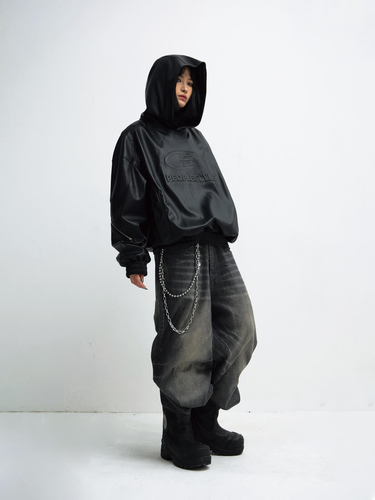 Peoplesense 3D Embossed Faux Leather Hoodie