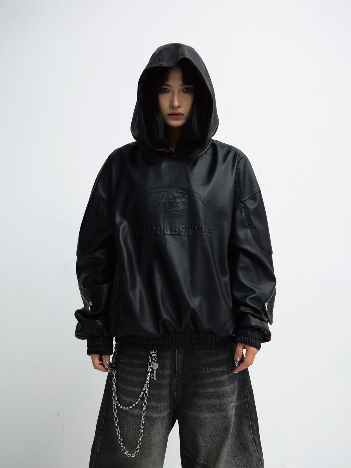 Peoplesense 3D Embossed Faux Leather Hoodie