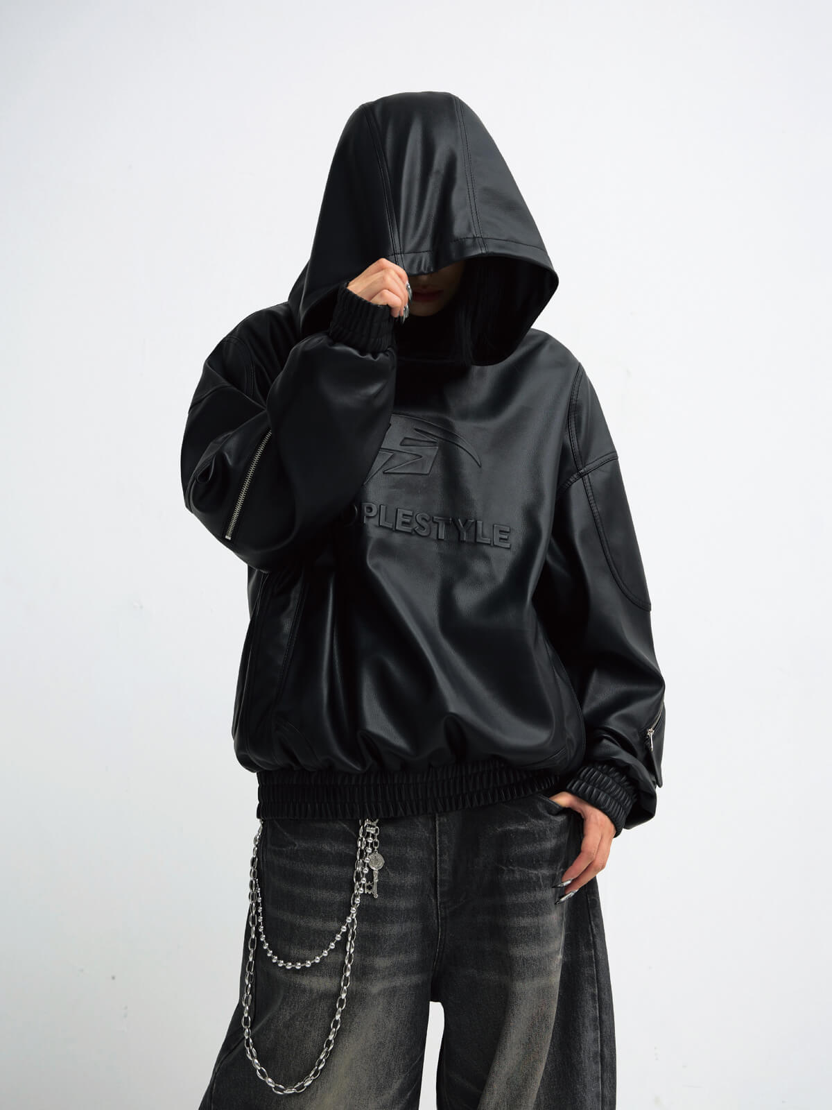 Peoplesense 3D Embossed Faux Leather Hoodie