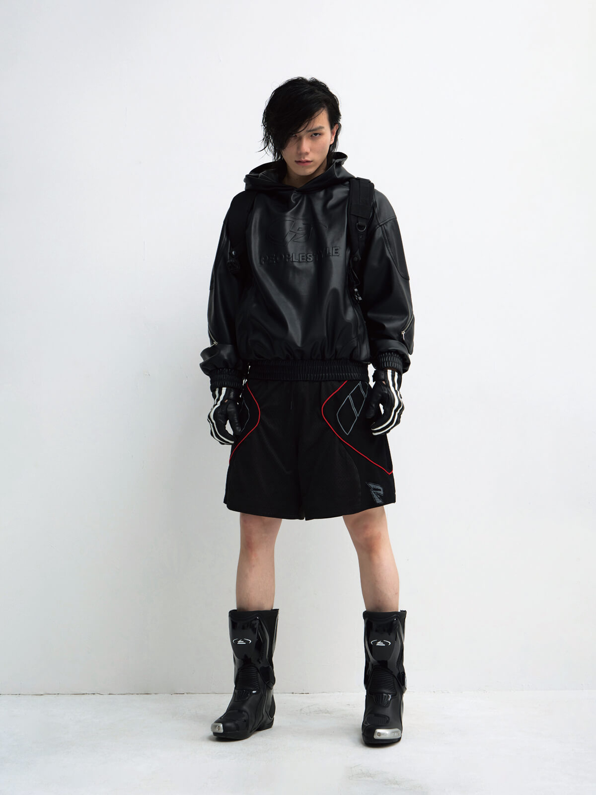 Peoplesense 3D Embossed Faux Leather Hoodie