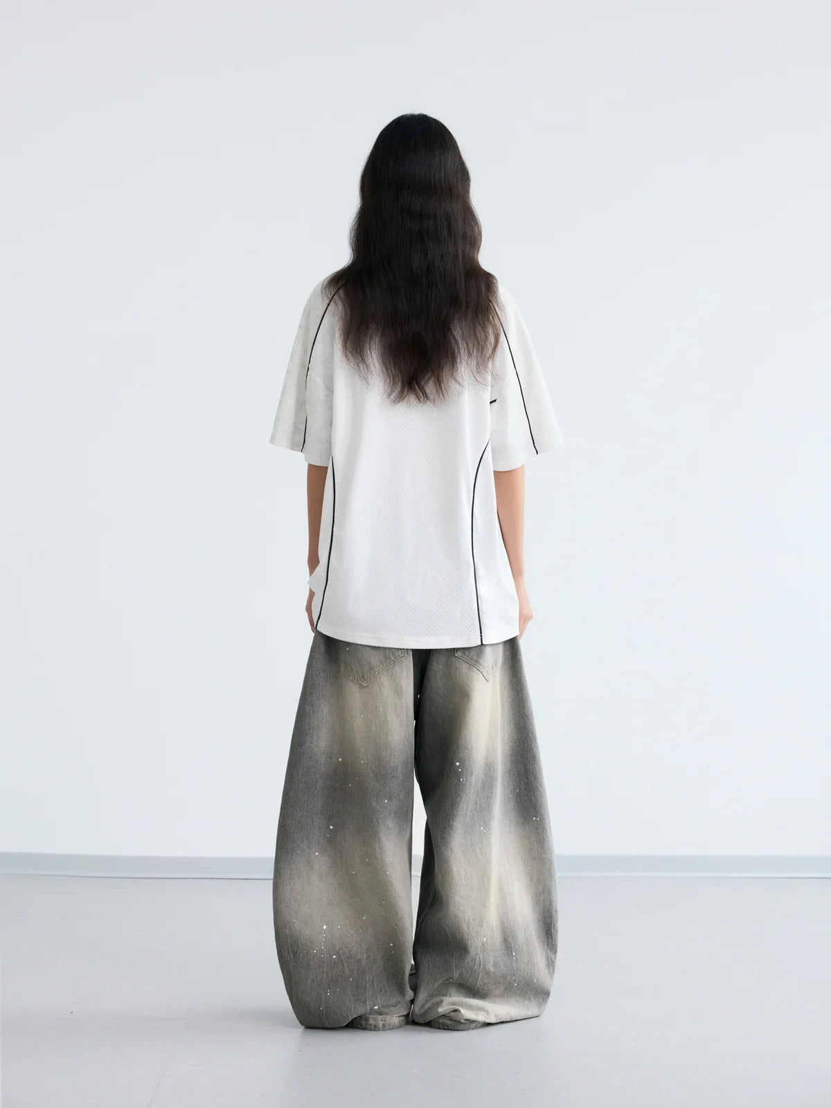Peoplesense Vintage Ink-Splatter Grey Wide-Leg Jeans