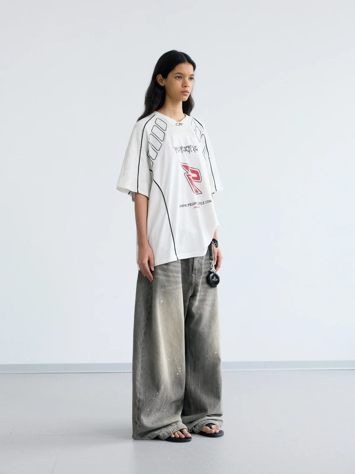 Peoplesense Vintage Ink-Splatter Grey Wide-Leg Jeans