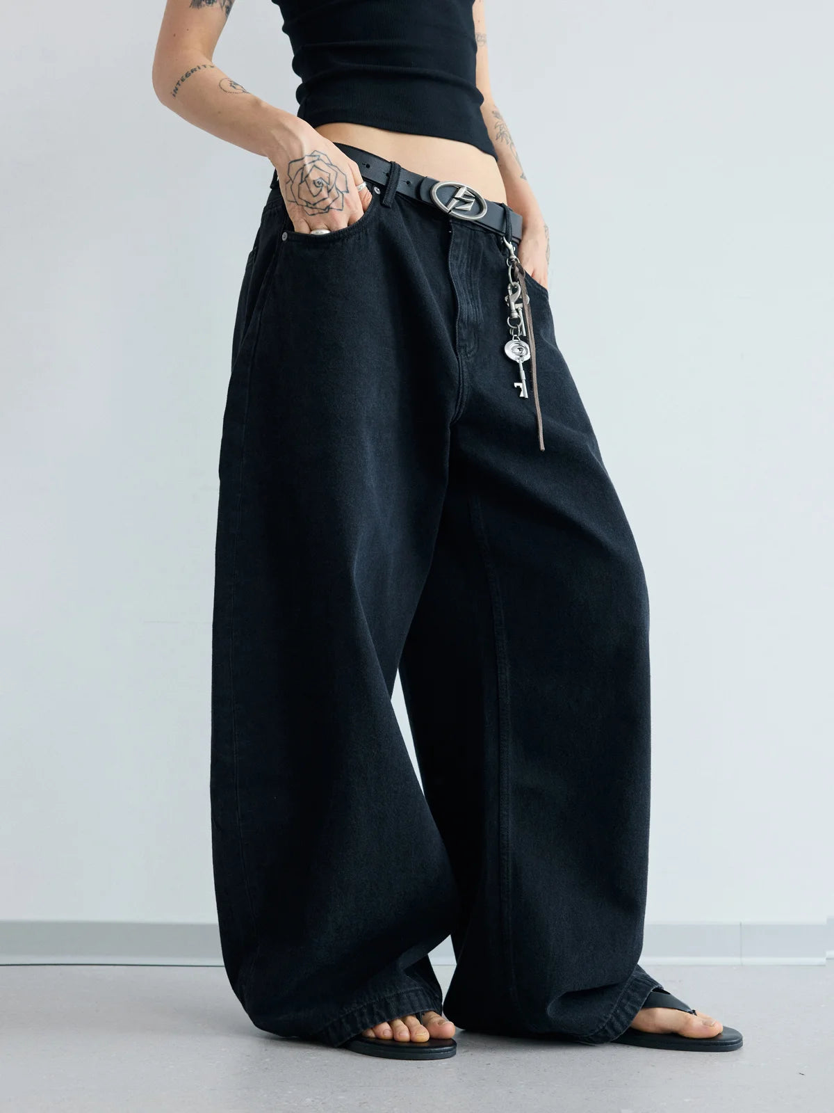 Peoplesense A-line Wide-leg Jeans  Black