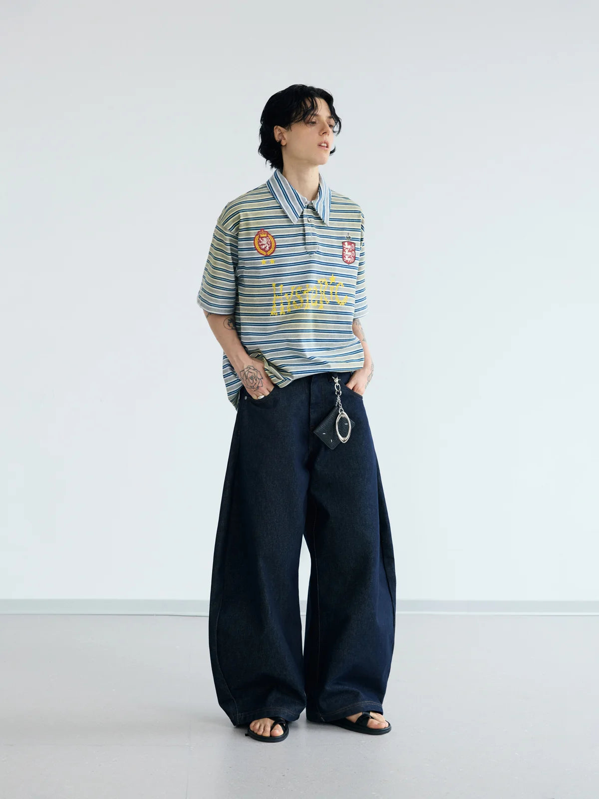 Peoplesense Dark Blue Raw Denim Jeans with Wide-leg