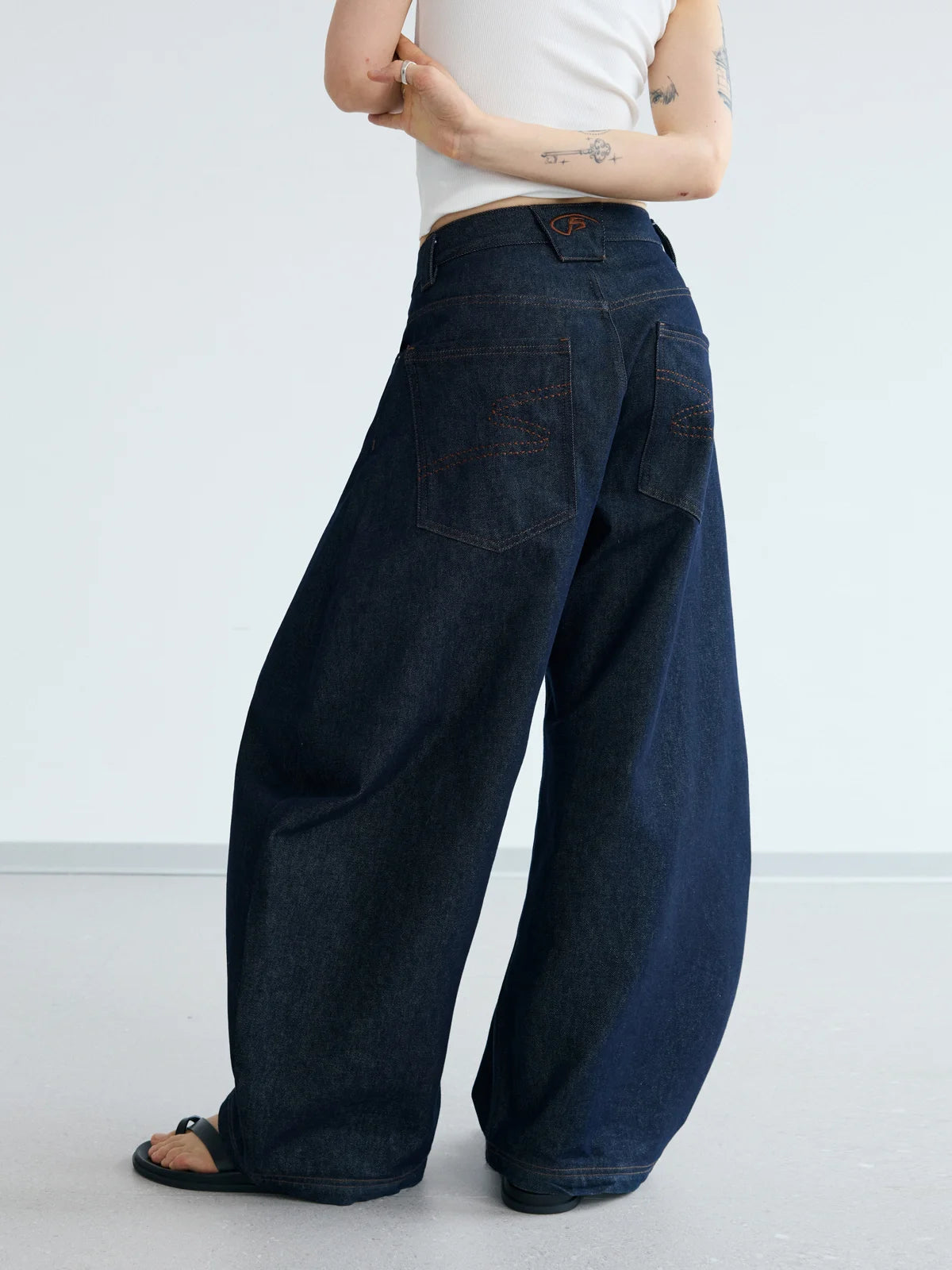 Peoplesense Dark Blue Raw Denim Jeans with Wide-leg