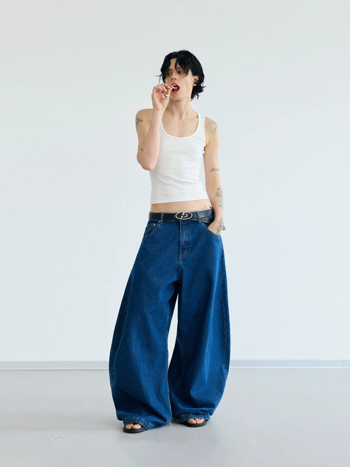 Peoplesense Blue Raw Denim Jeans with Wide-leg