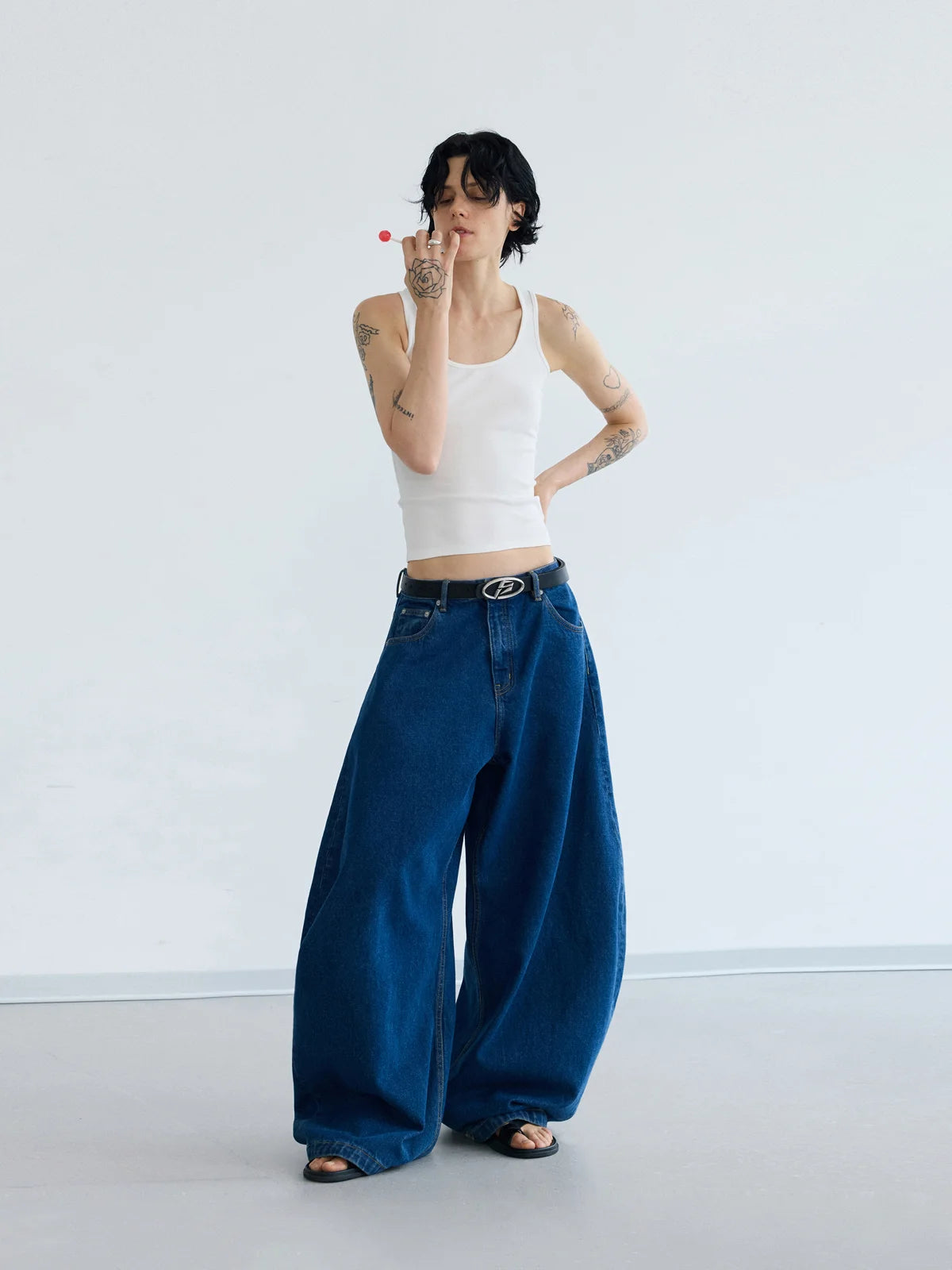 Peoplesense Blue Raw Denim Jeans with Wide-leg