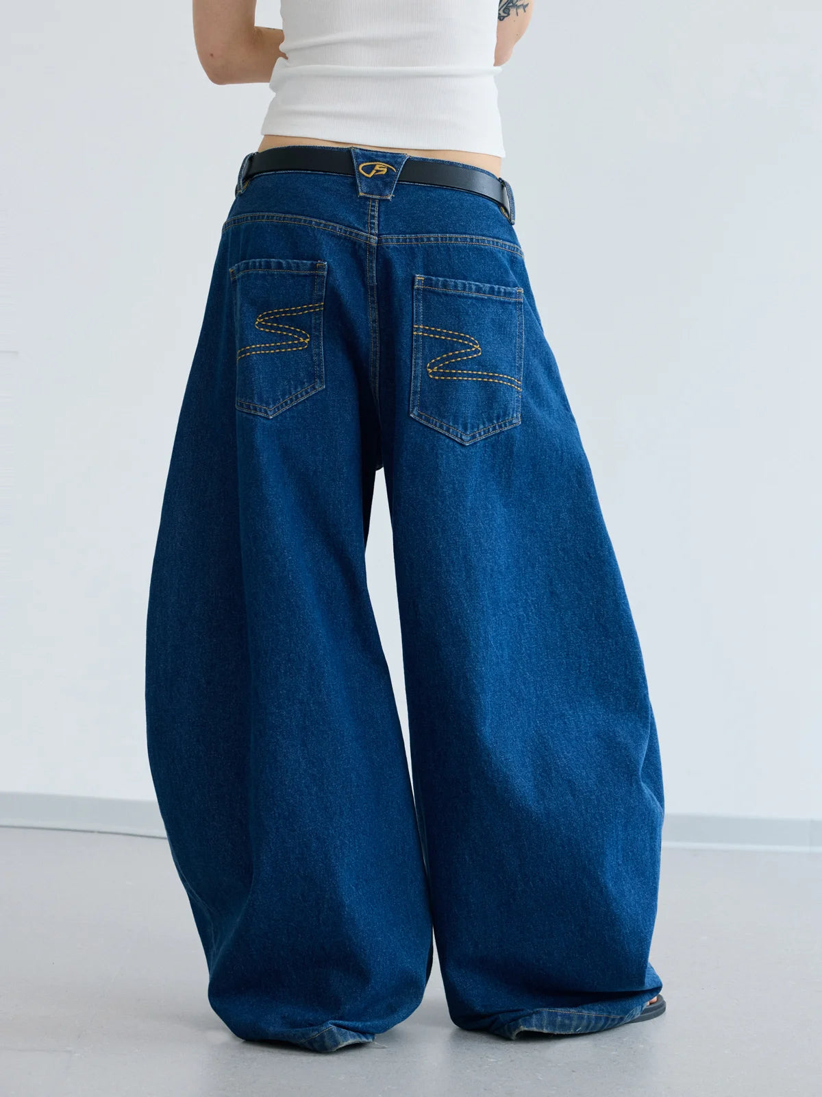 Peoplesense Blue Raw Denim Jeans with Wide-leg