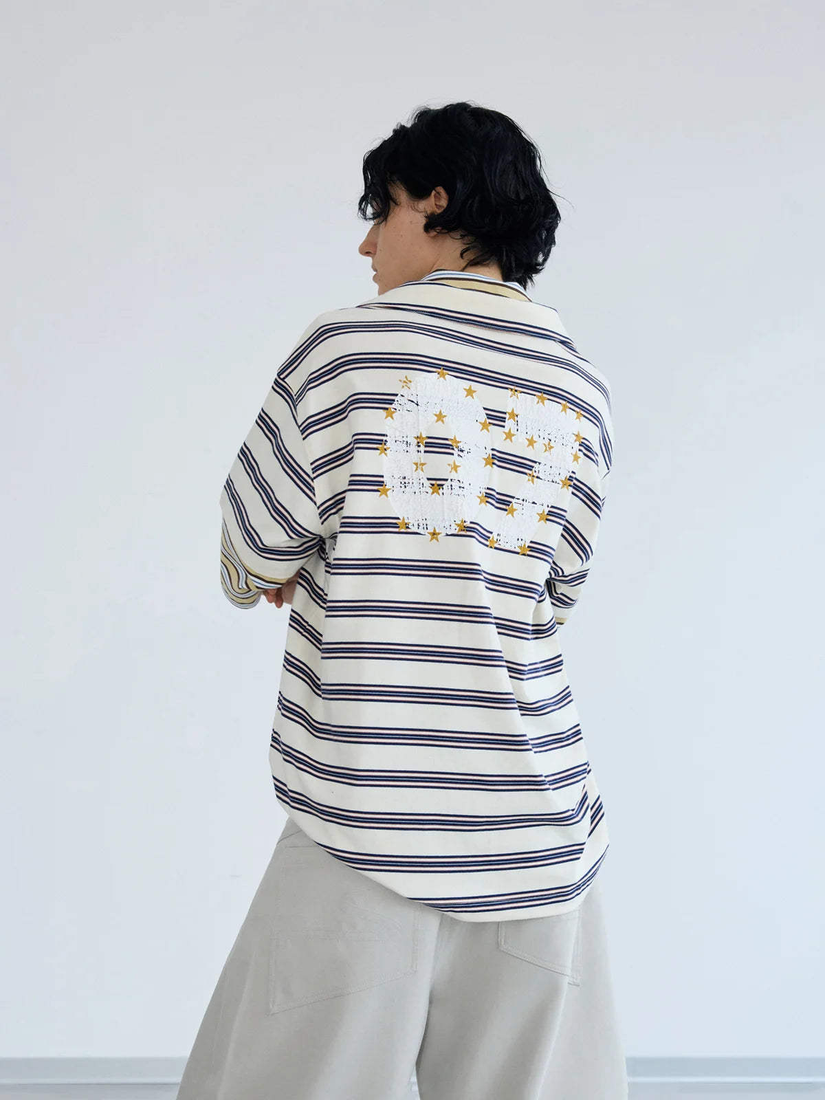 Peoplesense Layered Collar Zip Stripe Polo Shirt