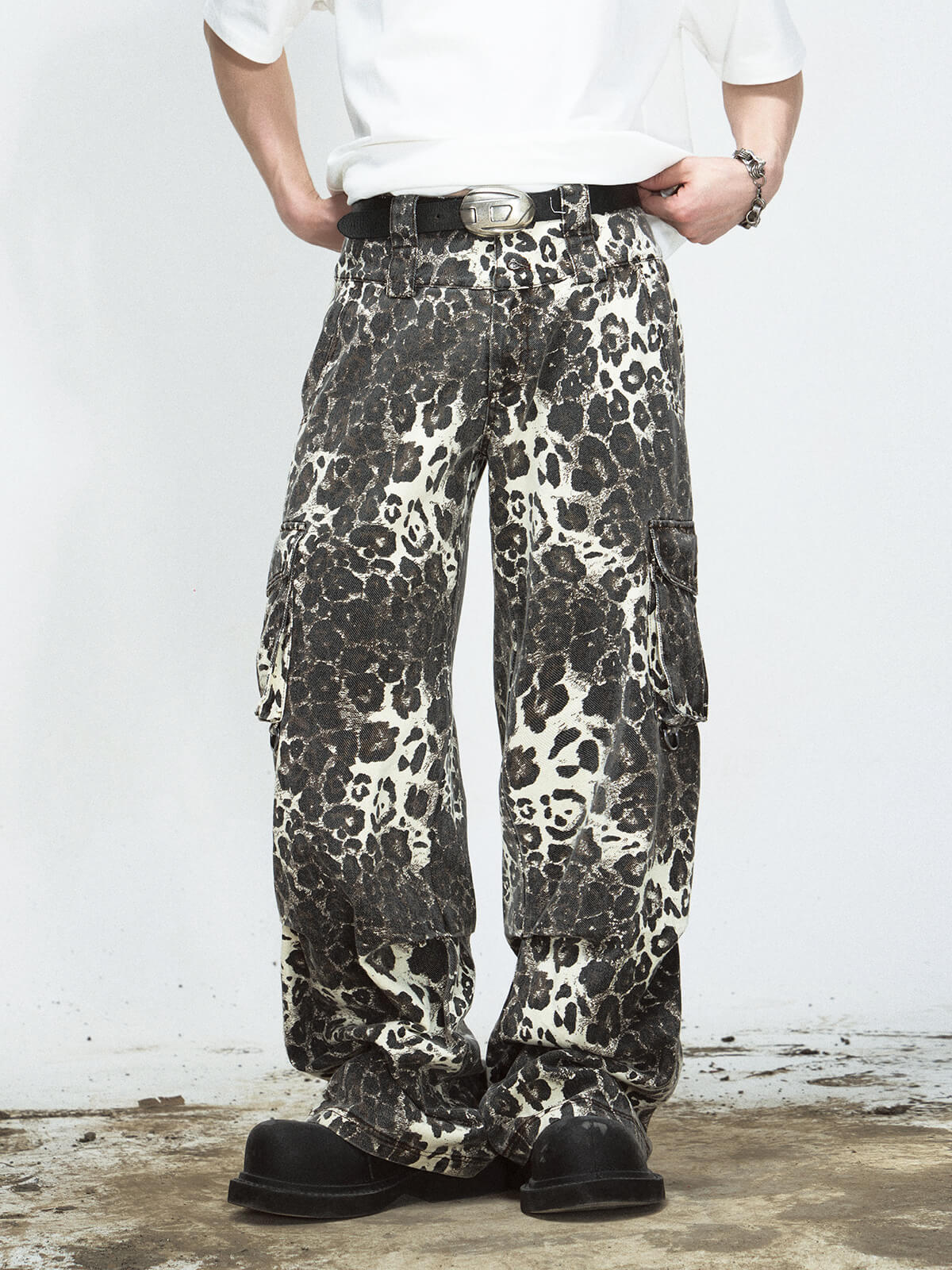 Peoplesense Abstract Leopard Print Cargo Pants