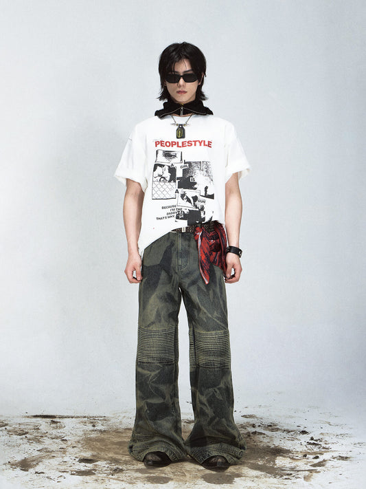 PeopleStyle ワイドレッグ カモフラージュ デニム ジーンズ