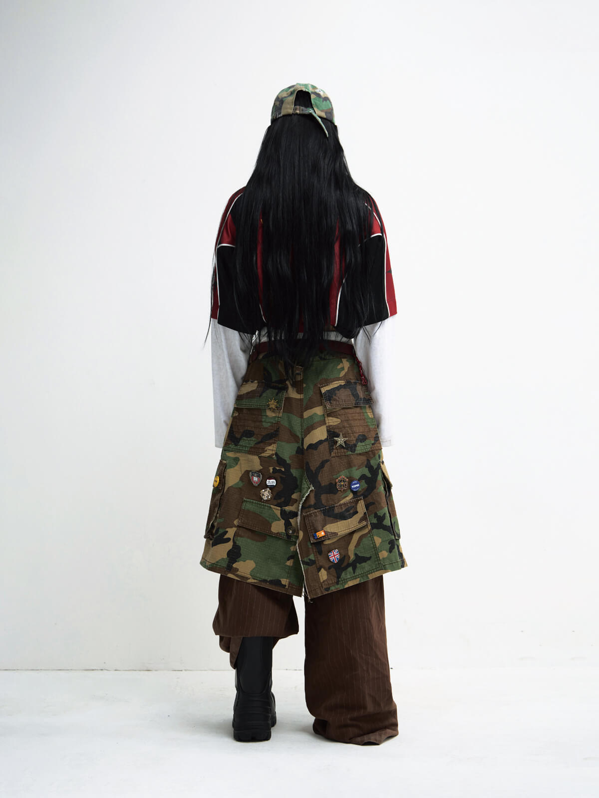 Peoplesense Fake Two Piece Camo Patchwork Cargo Pants