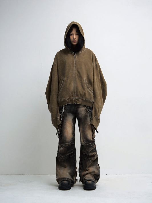 Peoplesense Mud-Dyed Pleated Wide Leg Jeans