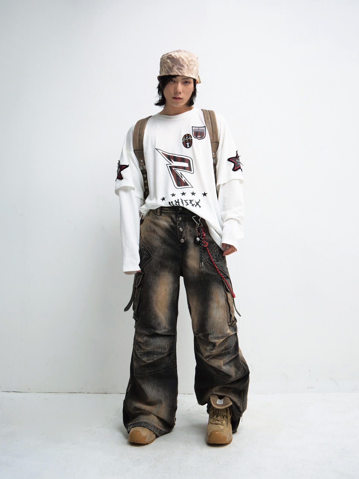 Peoplesense Mud-Dyed Pleated Wide Leg Jeans