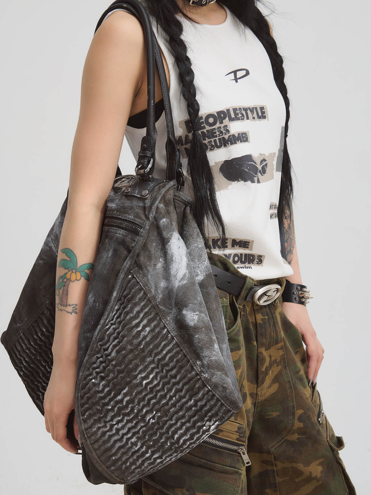 Peoplesense Punk Vintage Dirty Dyed Tote Bag