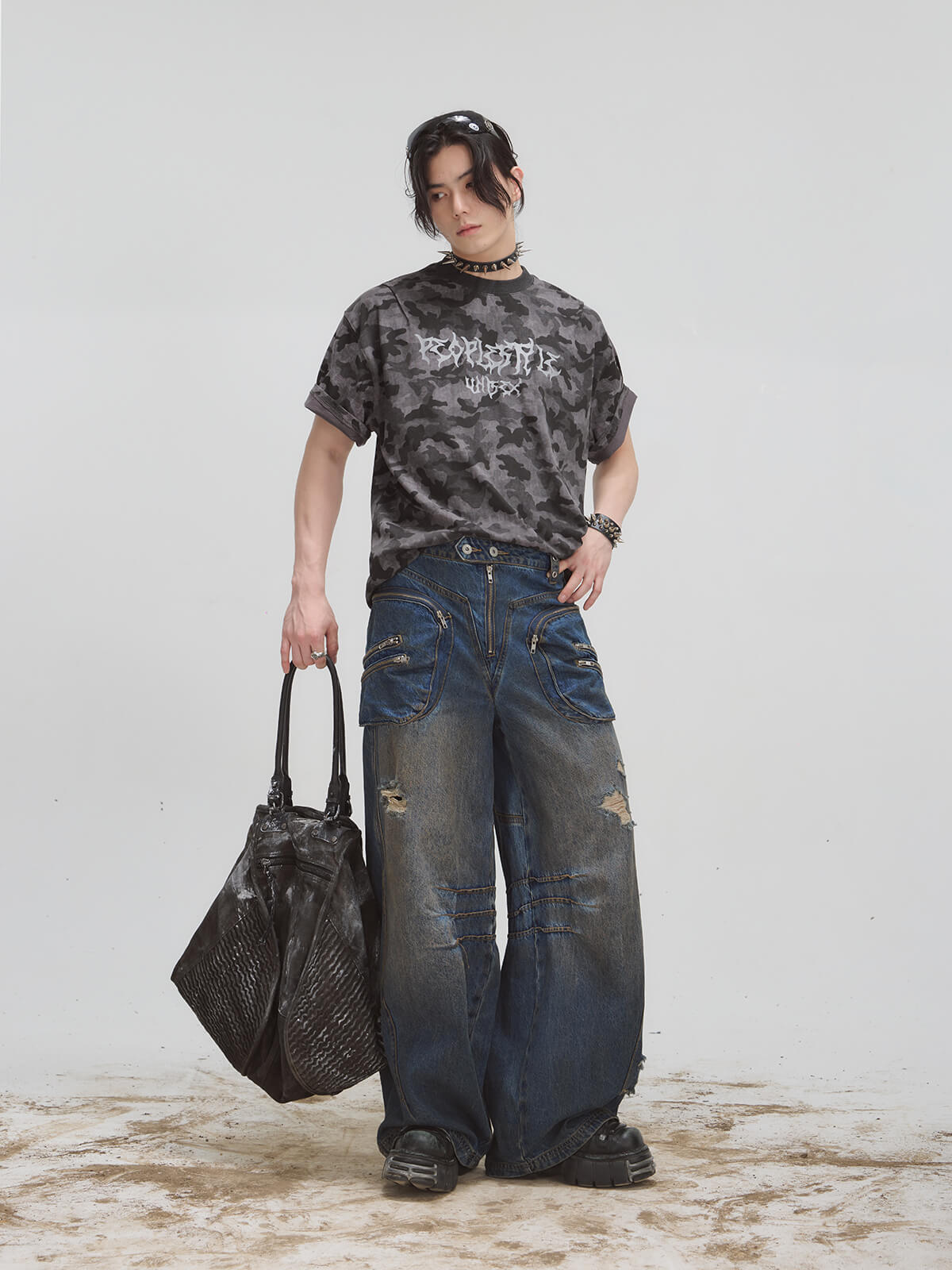 Peoplesense Punk Vintage Dirty Dyed Tote Bag