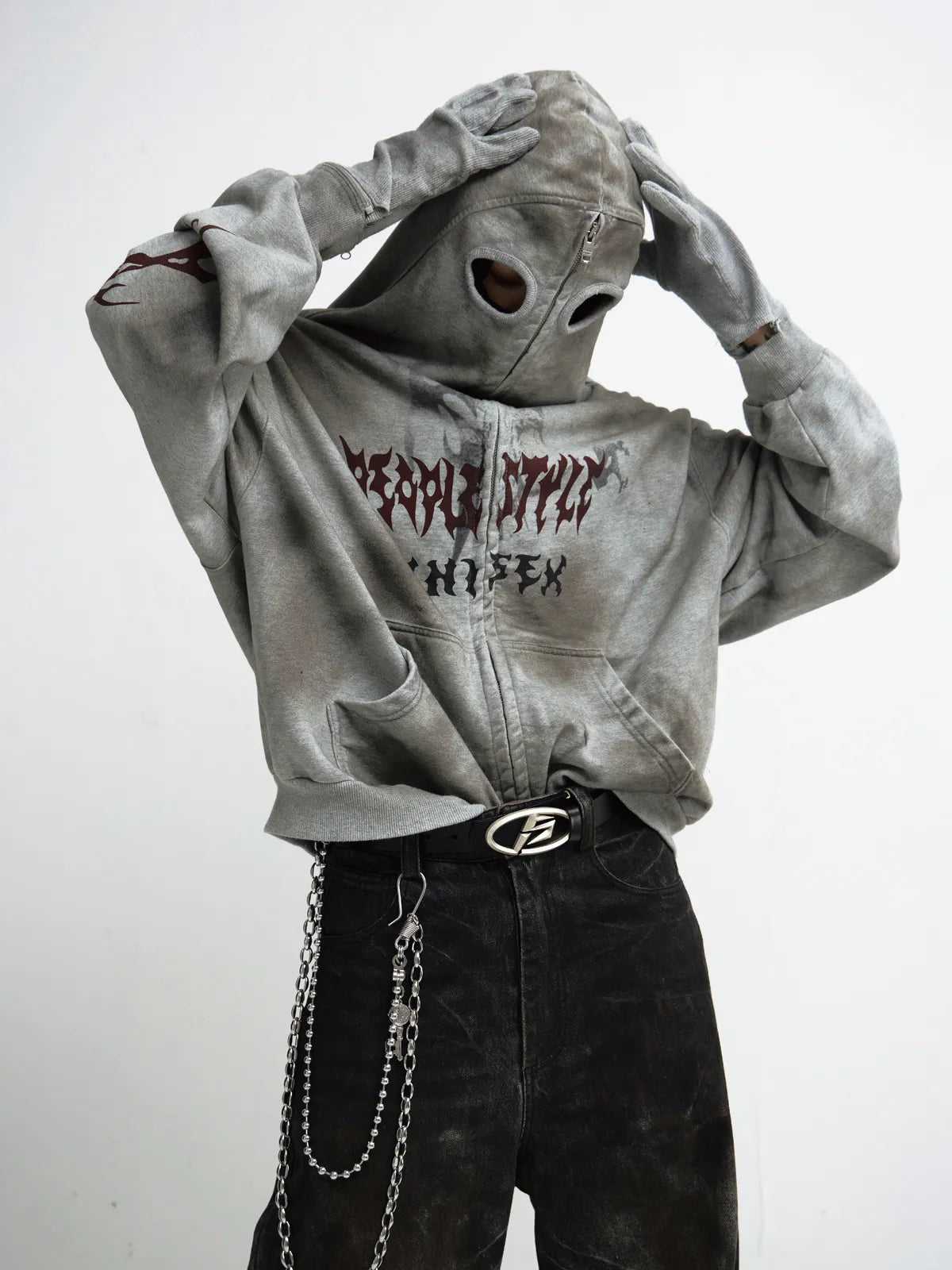 Peoplesense Ripped Full Zip Face Mask Hoodie