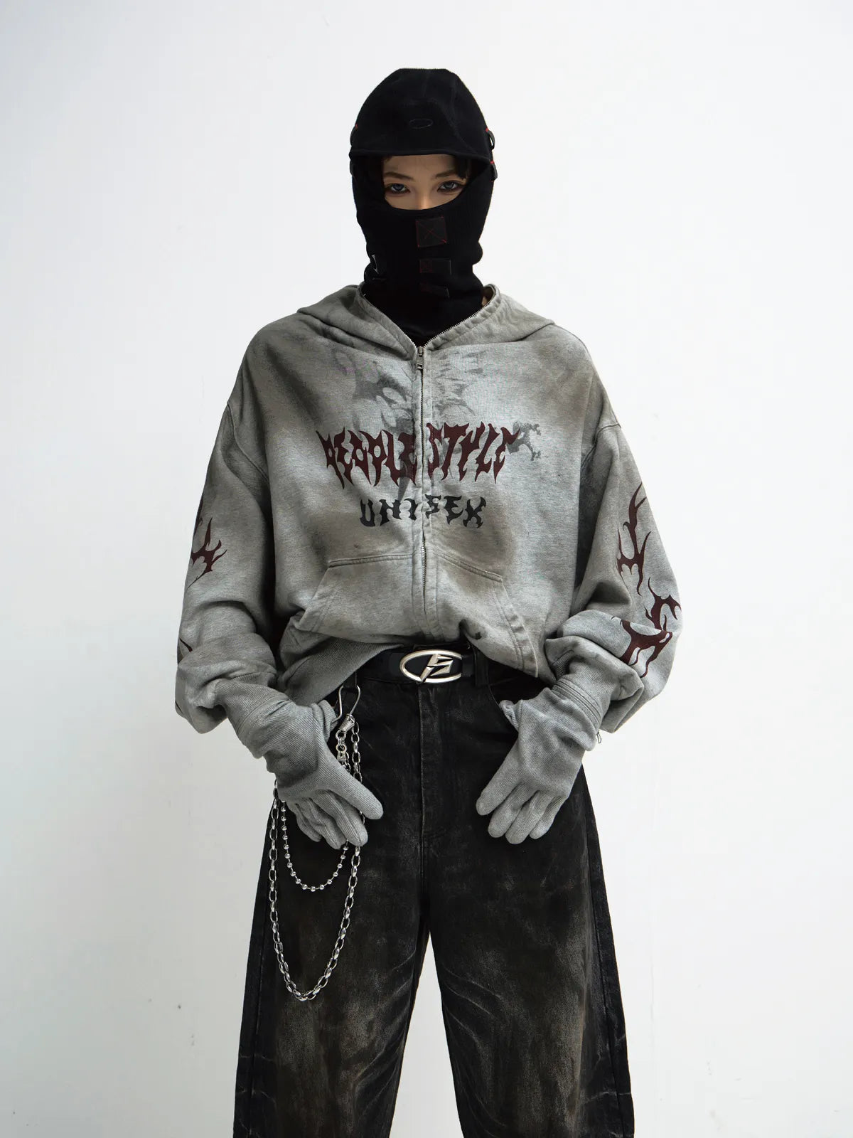 Peoplesense Ripped Full Zip Face Mask Hoodie
