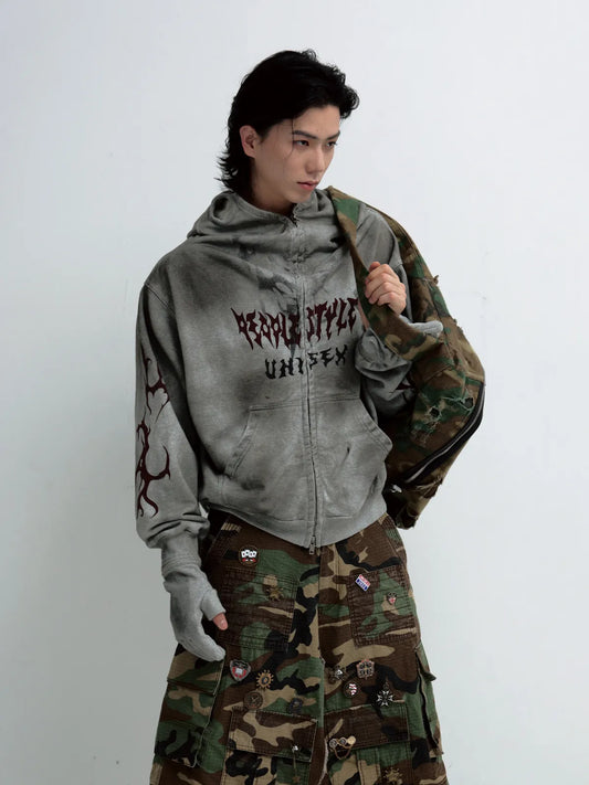 Peoplesense Ripped Full Zip Face Mask Hoodie